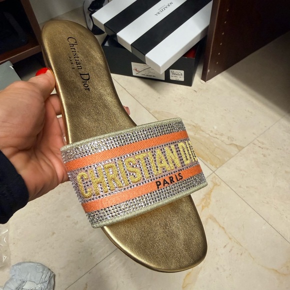Christian Dior Dway Gold and Silver Slides - Picture 2 of 4